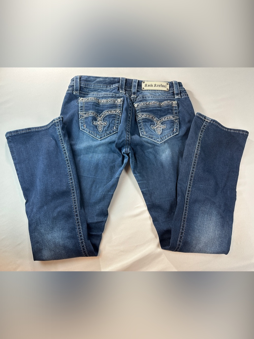 Rock Revival Jazlyn Boot Cut Jeans 31 12 Embroidered Back Pockets Y2K Metal